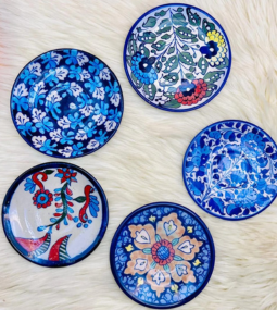 Blue Pottery Wall Hanging Plate ( Set of 5 Plates)