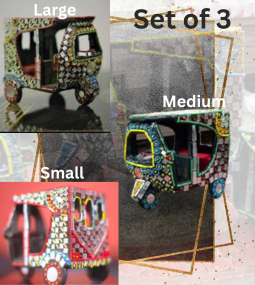Beautiful Traditional Art Work Rickshaw Set of 3 – Mirror & Bead Craft